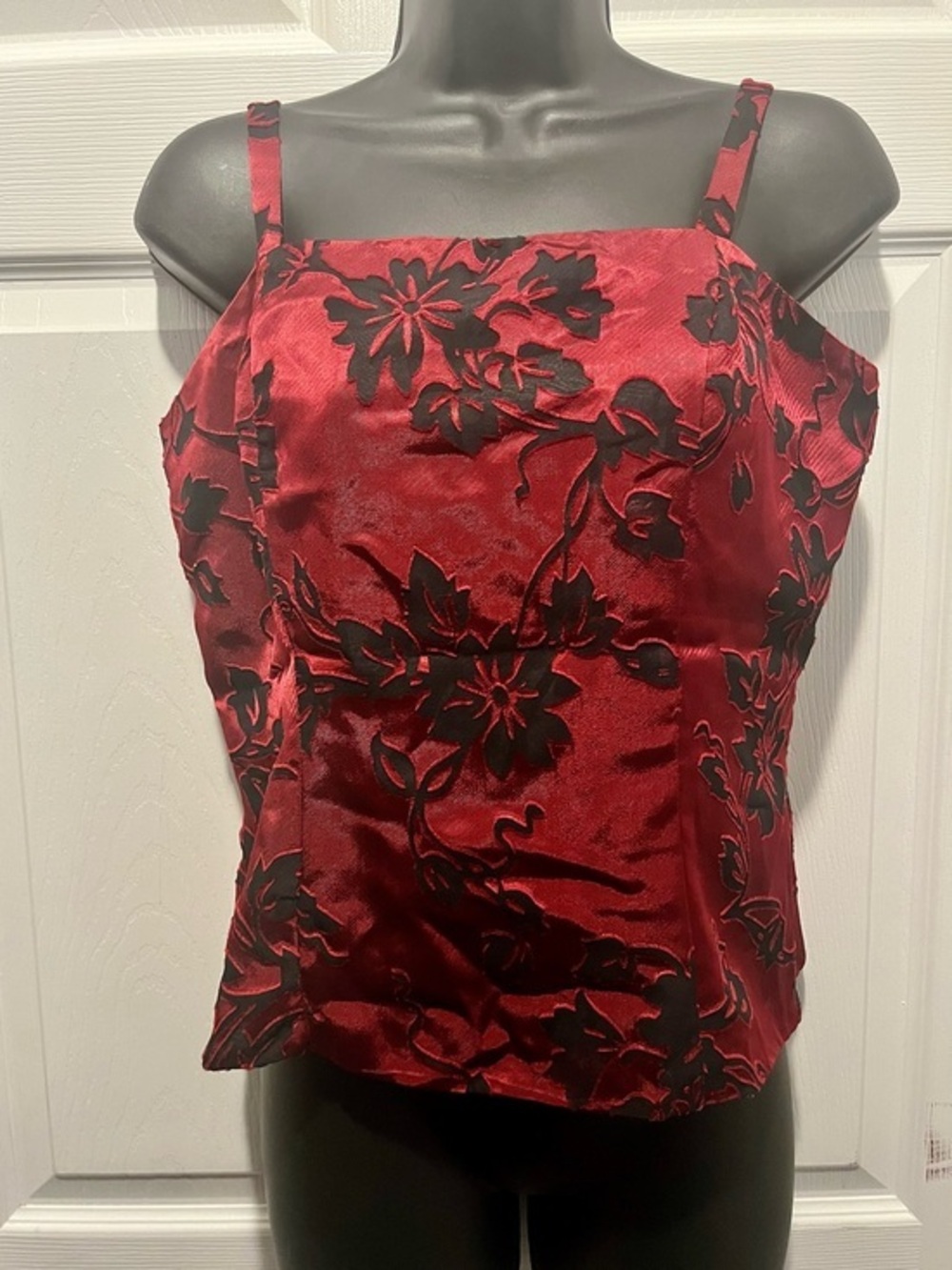 Vintage Alex Evenings Crop Top Tank Cami Medium Red Black Floral Sleeveless